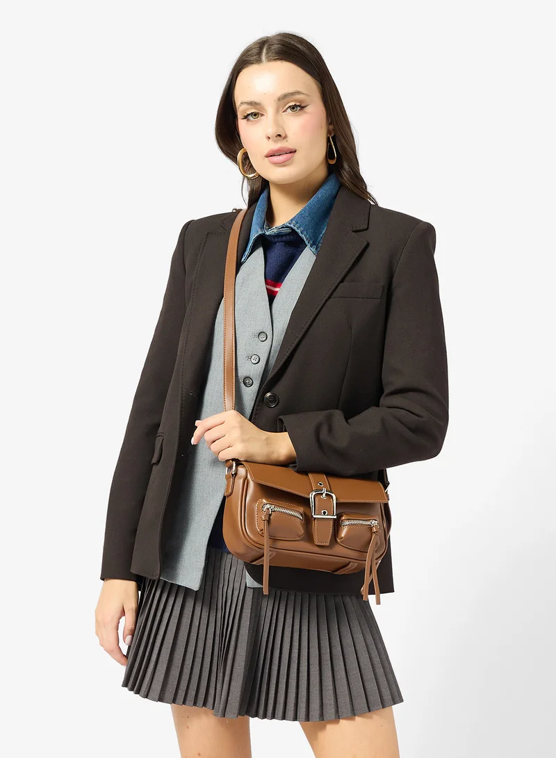 Ginger Brown Buckle Detail Crossbody for Women | Best Price UAE